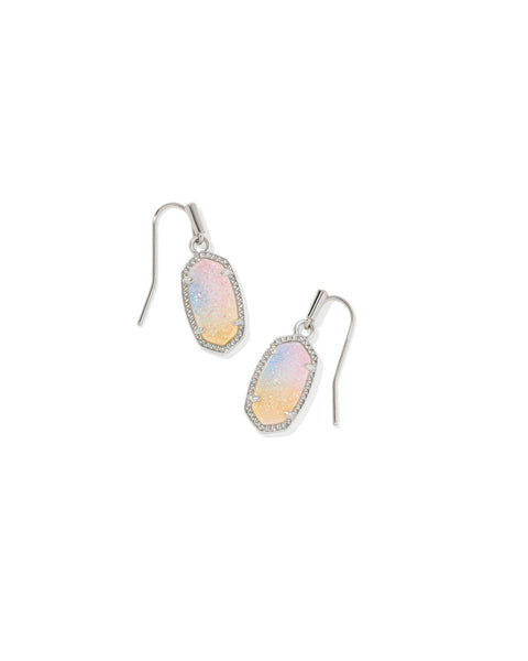 Lee Silver Drop Earrings in Pink Watercolor Drusy
