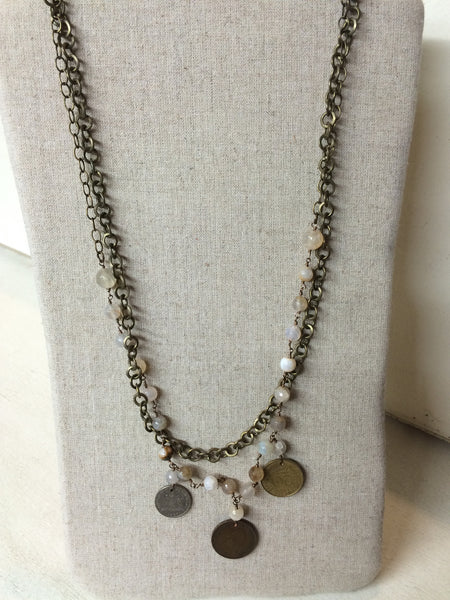 Gold Opal and Coin Necklace