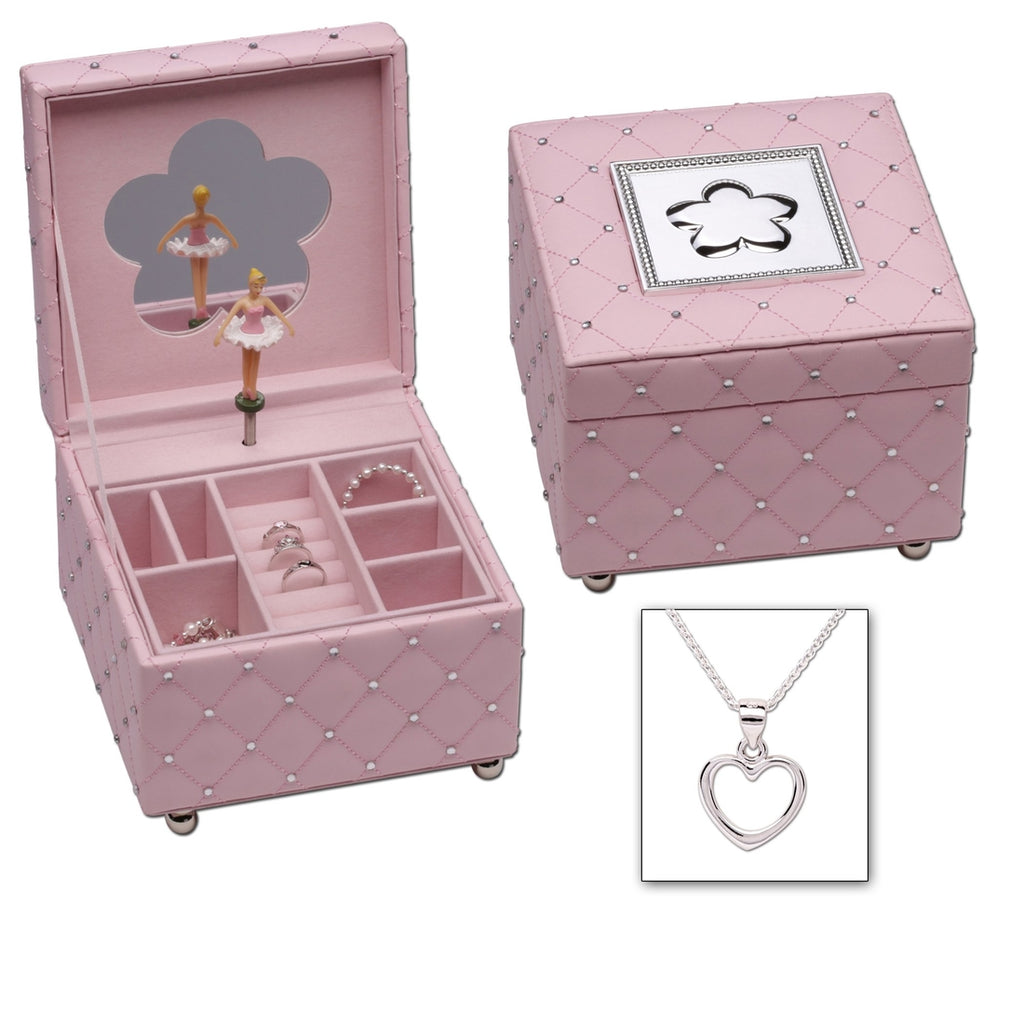 Pink Musical Jewelry Box with Heart Necklace