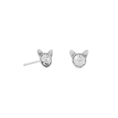 Tiny Crystal Cat Earrings | Sterling Silver