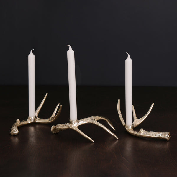 WESTERN Antler Candlestick Set of 3 in Gold