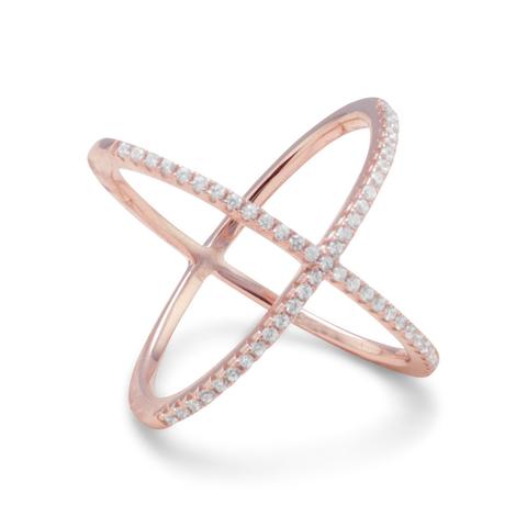 Rose Gold Plated Sterling Silver CZ X Ring