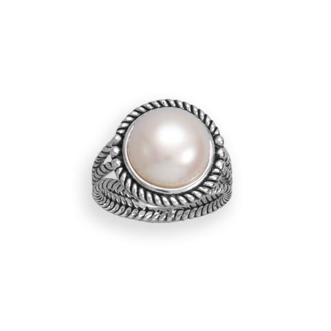 Pearl Oxidized Rope Ring