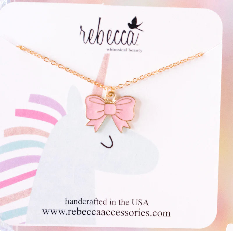 Pink Bow Enamel Charm Necklace