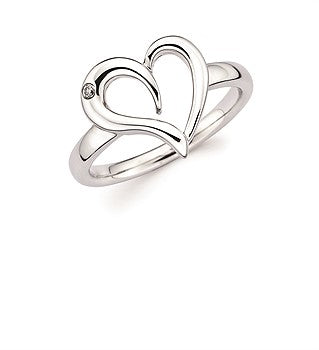 Diva Diamonds Open Heart Sterling Silver Diamond Ring