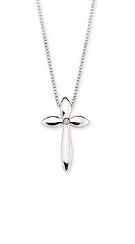 Sterling Silver Cross Pendant Necklace with Diamond Accent