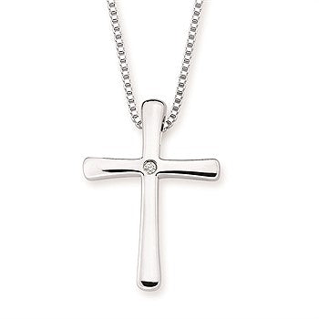 Sterling Silver Cross Necklace with Diamond Accent