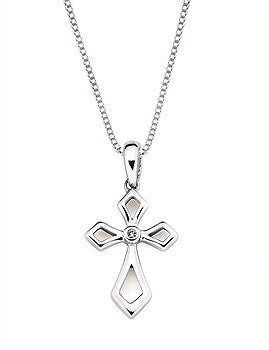 Sterling Silver Cross Pendant with Diamond