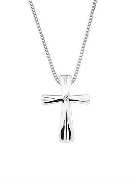 Sterling Silver Cross Necklace with Diamond Accent