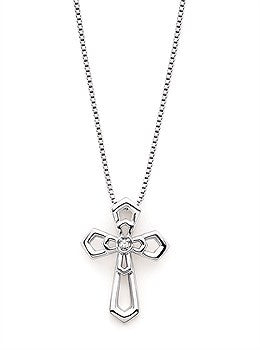 Sterling Silver & Diamond Double Cross Pendant