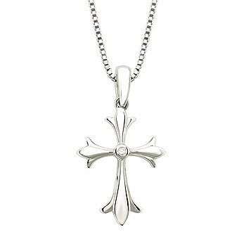Sterling Silver Cross Necklace with Diamond Accent