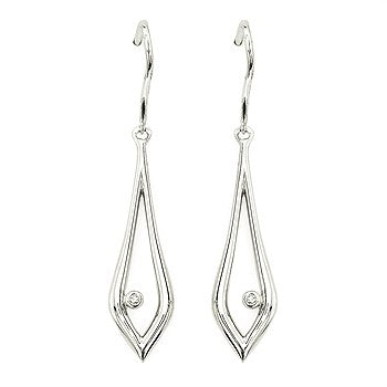 Sterling Silver Elongated Teardrop Earrings with Diamond