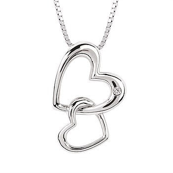 Sterling Silver Diamond Interlocking Heart Pendant Necklace
