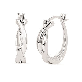 Sterling Silver Braided Hoop Earrings with Diamond Accent