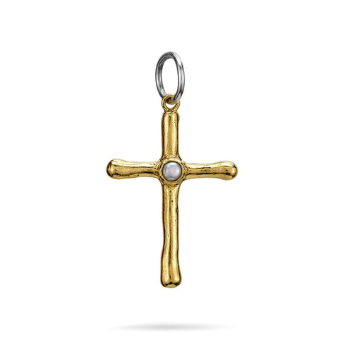 Poetic Cross with Pearl Pendant- Ceramic Coated Brass