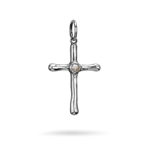 Poetic Cross with Pearl Pendant- Sterling Silver