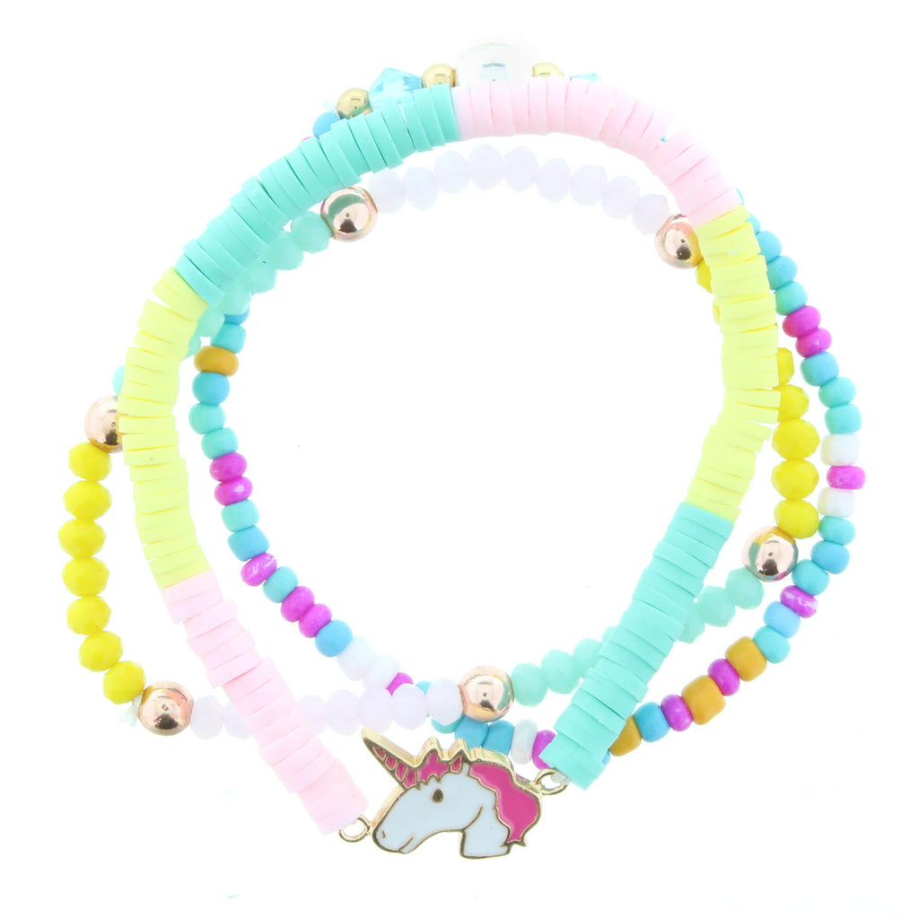 Sassy Bracelet Set in Light Pink, Yellow & Teal with Unicorn Charm