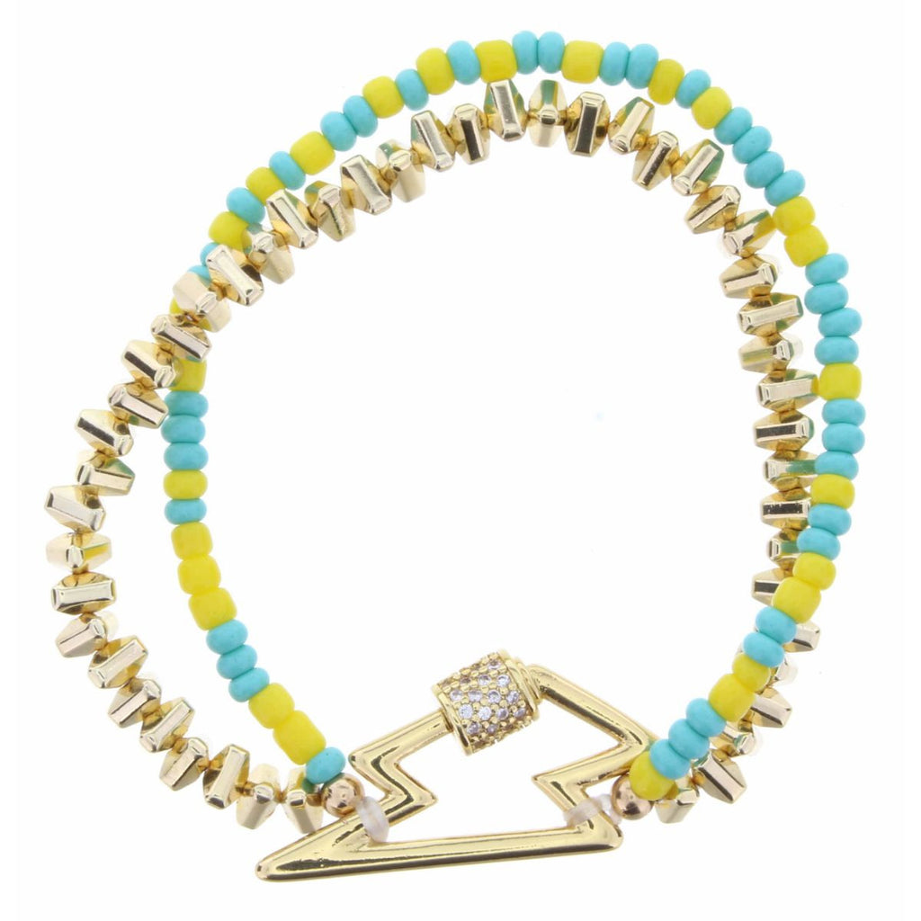 Turquoise & Yellow Lightening Bolt Two Strand Gold Bracelet