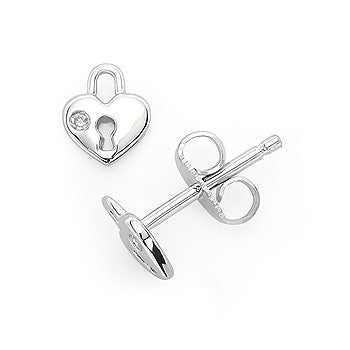 Little Diva Heart with Lock Diamond Stud Earrings