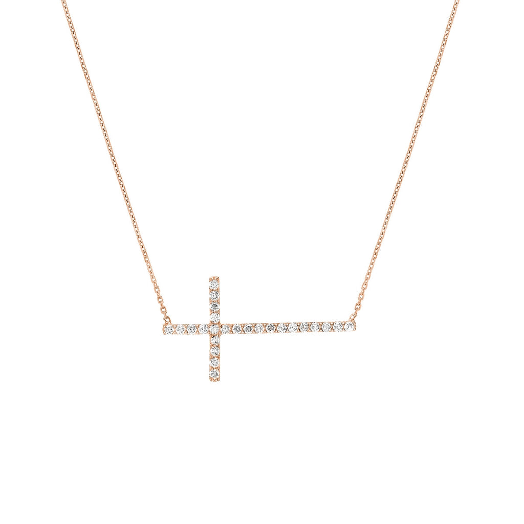 Sideways Large CZ Cross Necklace