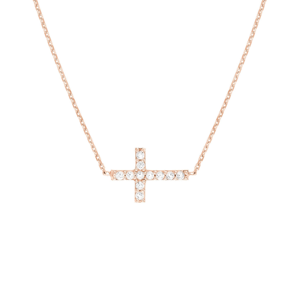 Sideways Mini CZ Cross Adjustable Necklace