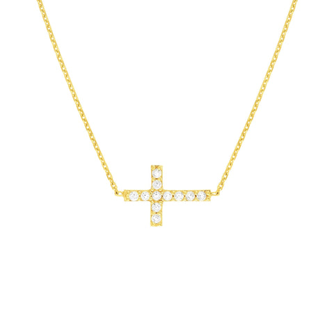 Sideways Mini CZ Cross Adjustable Necklace