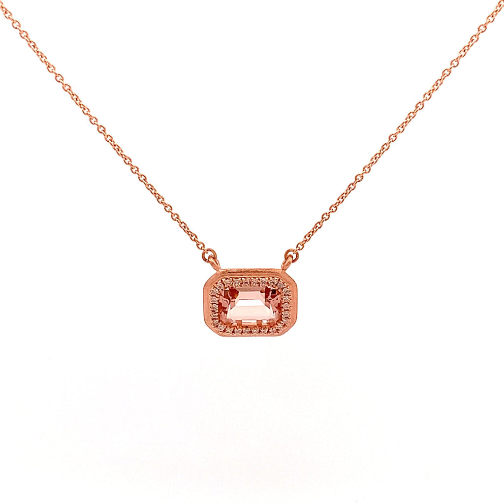 Morganite & Diamond Halo Pendant Necklace