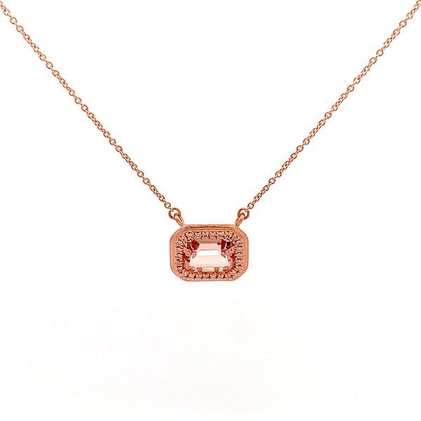 Morganite & Diamond Halo Pendant Necklace