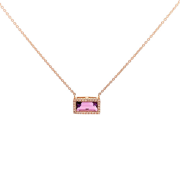 Emerald Cut Amethyst & Diamond Pendant Necklace