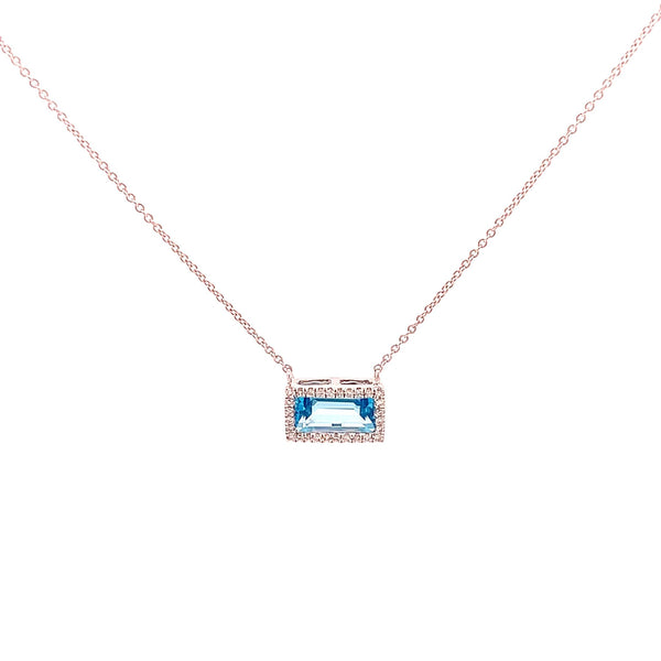 Emerald Cut Blue Topaz Pendant Necklace