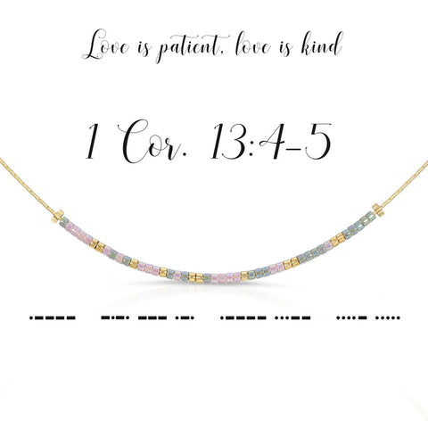 1 Corinthians 13:4-5{Love is patient, Love is kind...} | Morse Code Necklace