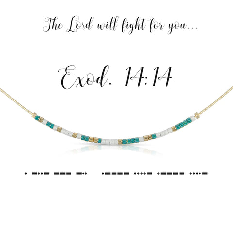 Exodus 14:14 {The Lord Will Fight For You} Morse Code Necklace
