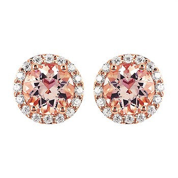 Morganite & Diamond Stud Halo Earrings