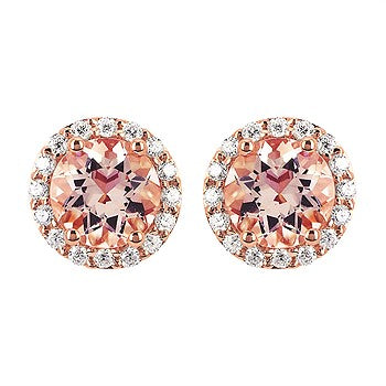 Morganite & Diamond Stud Halo Earrings