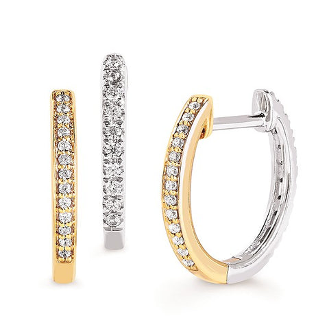 Two-Tone Reversible Diamond Huggie Hoop Earrings