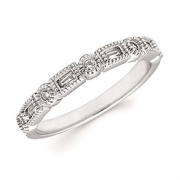 Alternating Round & Baguette Diamond Milgrain Band