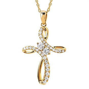 Two Stone Diamond Cross Pendant Necklace in White Gold