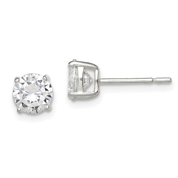 Sterling Silver Round CZ Stud Earrings