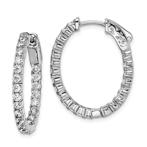 Oval CZ In & Out Hoop Earrings