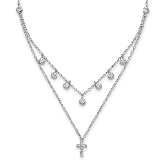 Cross & CZ Dangle Layered Look Necklace