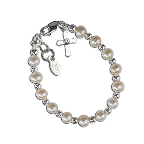 Kaitlyn Pearl Sterling Silver Bracelet with Dangling Cross