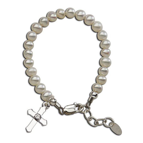 Lacey Pearl Bracelet with Dangling CZ Cross