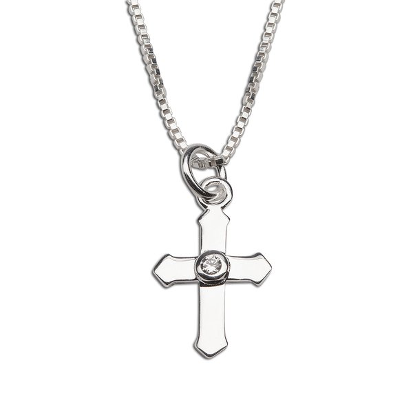 Sterling Silver Cross Necklace with CZ Center