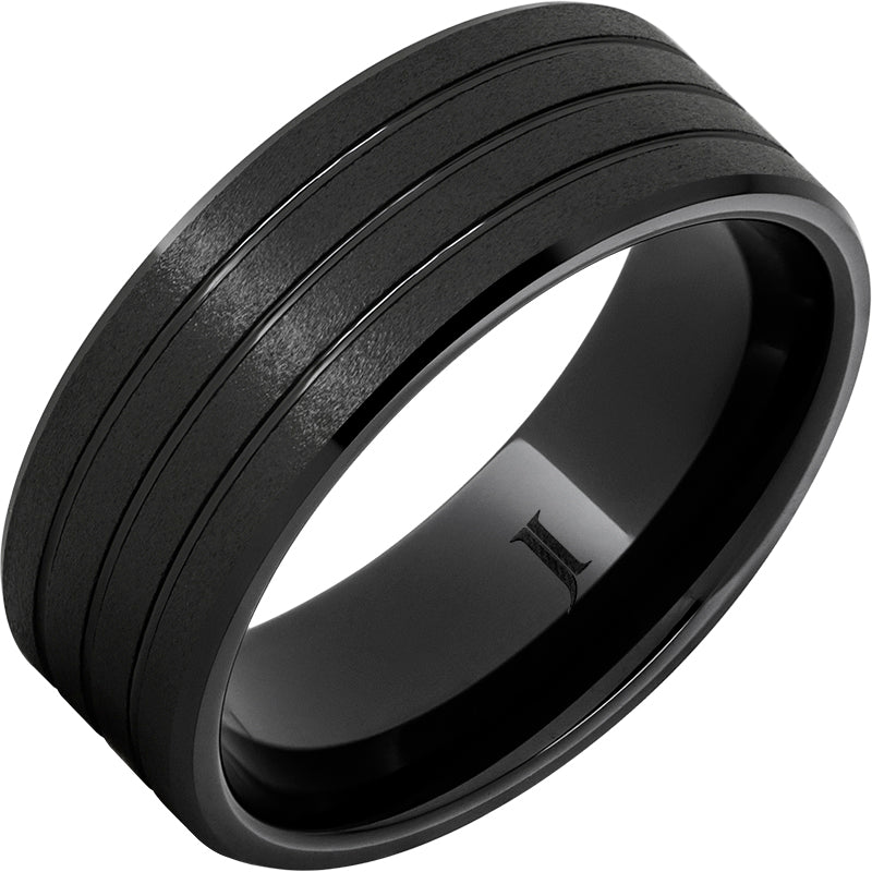 Grooved Ring with Stone Finish- Black Diamond Ceramic