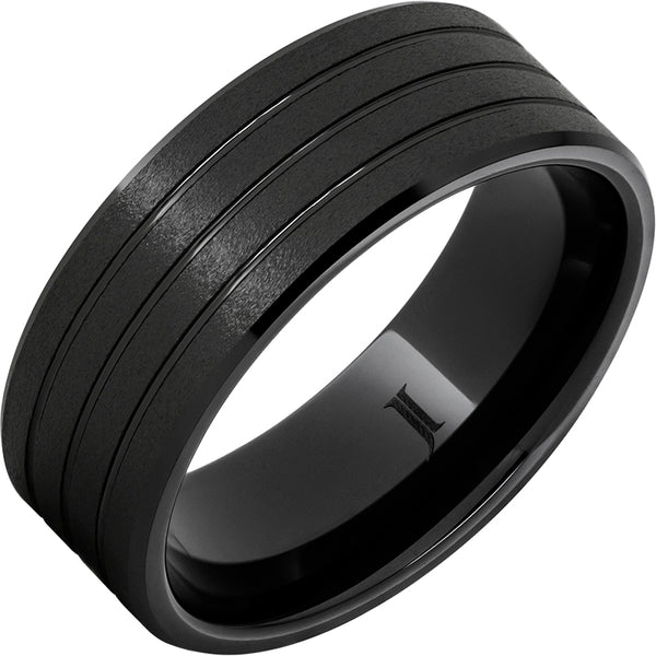 Grooved Ring with Stone Finish- Black Diamond Ceramic