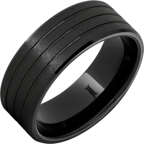 Grooved Ring with Stone Finish- Black Diamond Ceramic