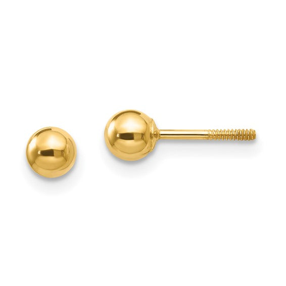 Gold Ball 4mm Children's Earrings | Screwback