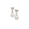 Sterling Silver Crystal Heart and Pearl Dangle Earrings
