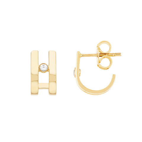 Diamond Bezel J Huggie Earrings