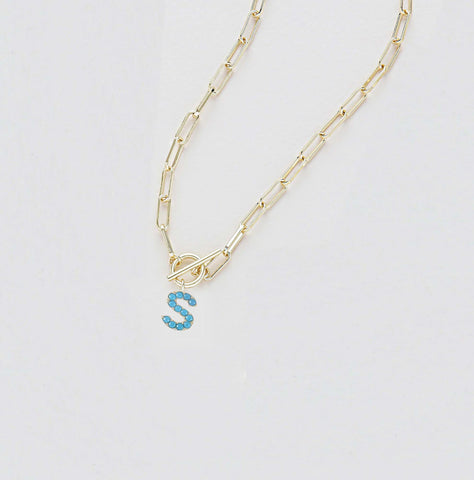 Turquoise Toggle Initial Necklace